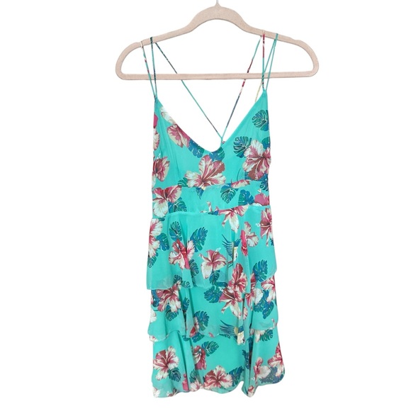 Guess Floral Backless Tie Back Sleeveless Chiffon Mini Dress - Picture 2 of 10